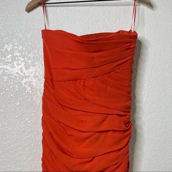 Escada Wedding Guest Dress 100% Silk Cocktail Formal Strapless Orange Size 40 - Picture 10 of 13